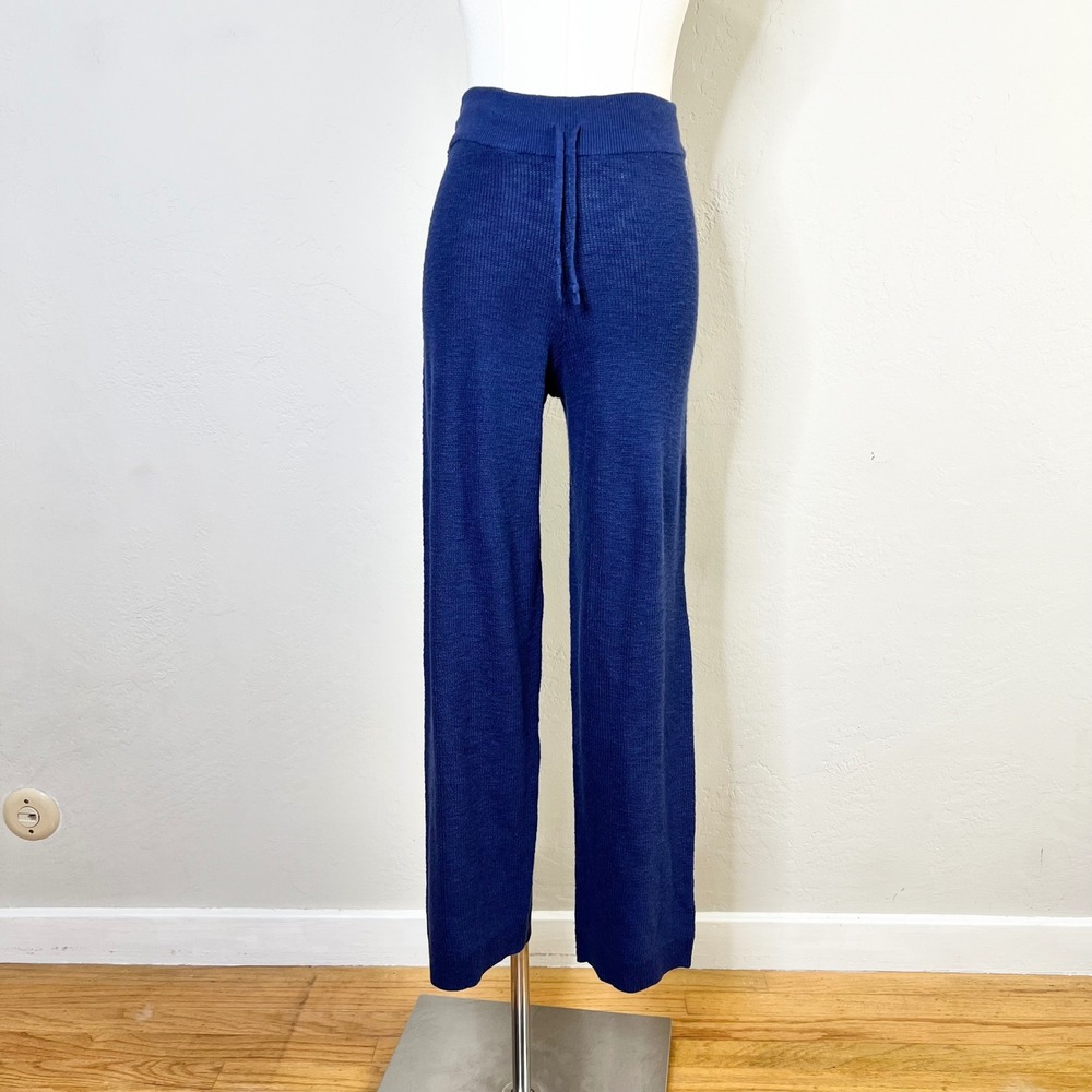 Free People FP Beach Malibu Knit Pants Straight Leg Size XS Blue Drawstring